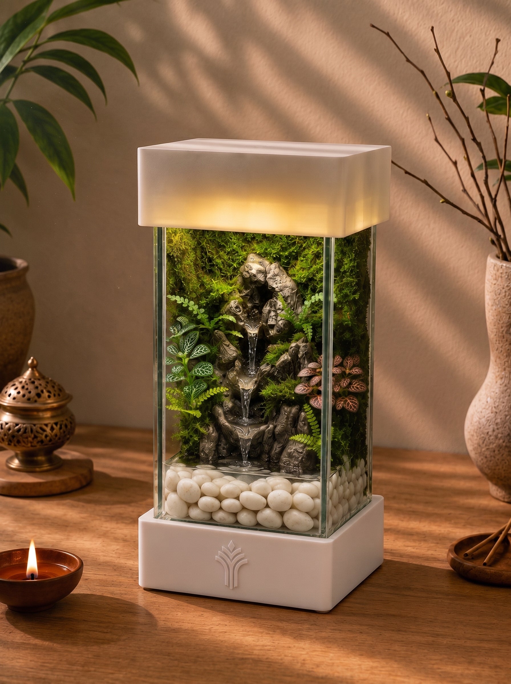 Mini Waterfall Terrarium Lamp
