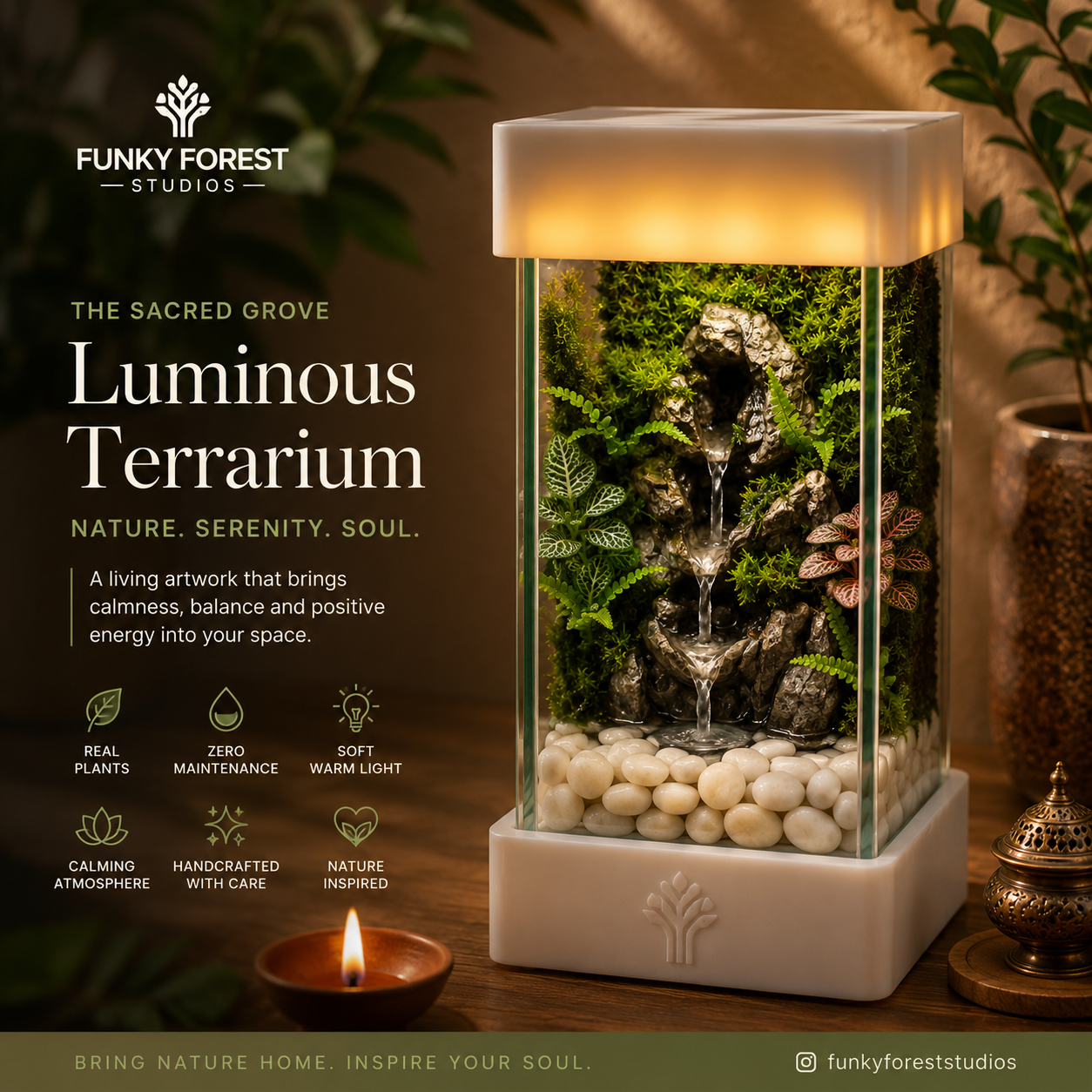 Mini Waterfall Terrarium Lamp