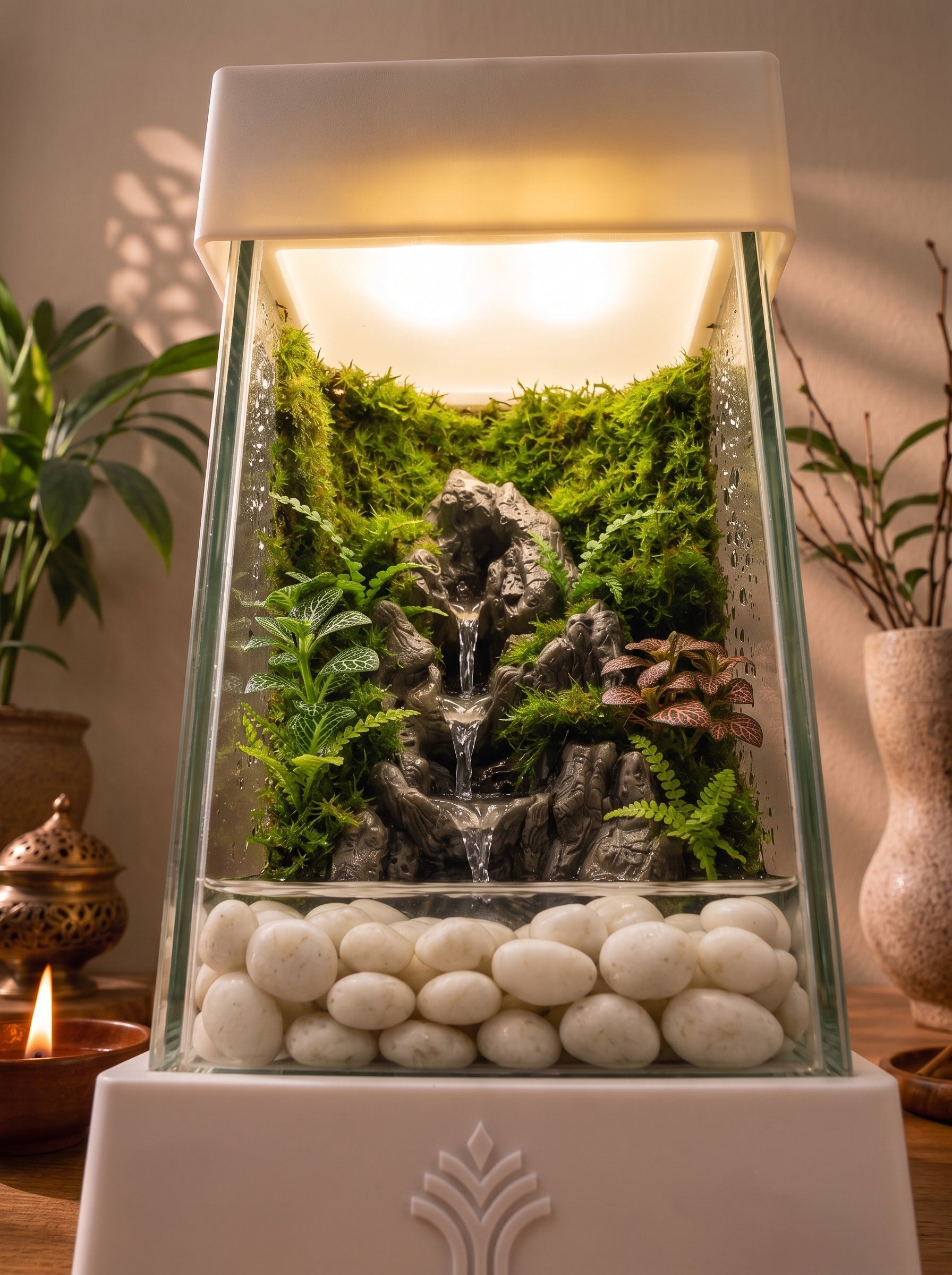 Mini Waterfall Terrarium Lamp