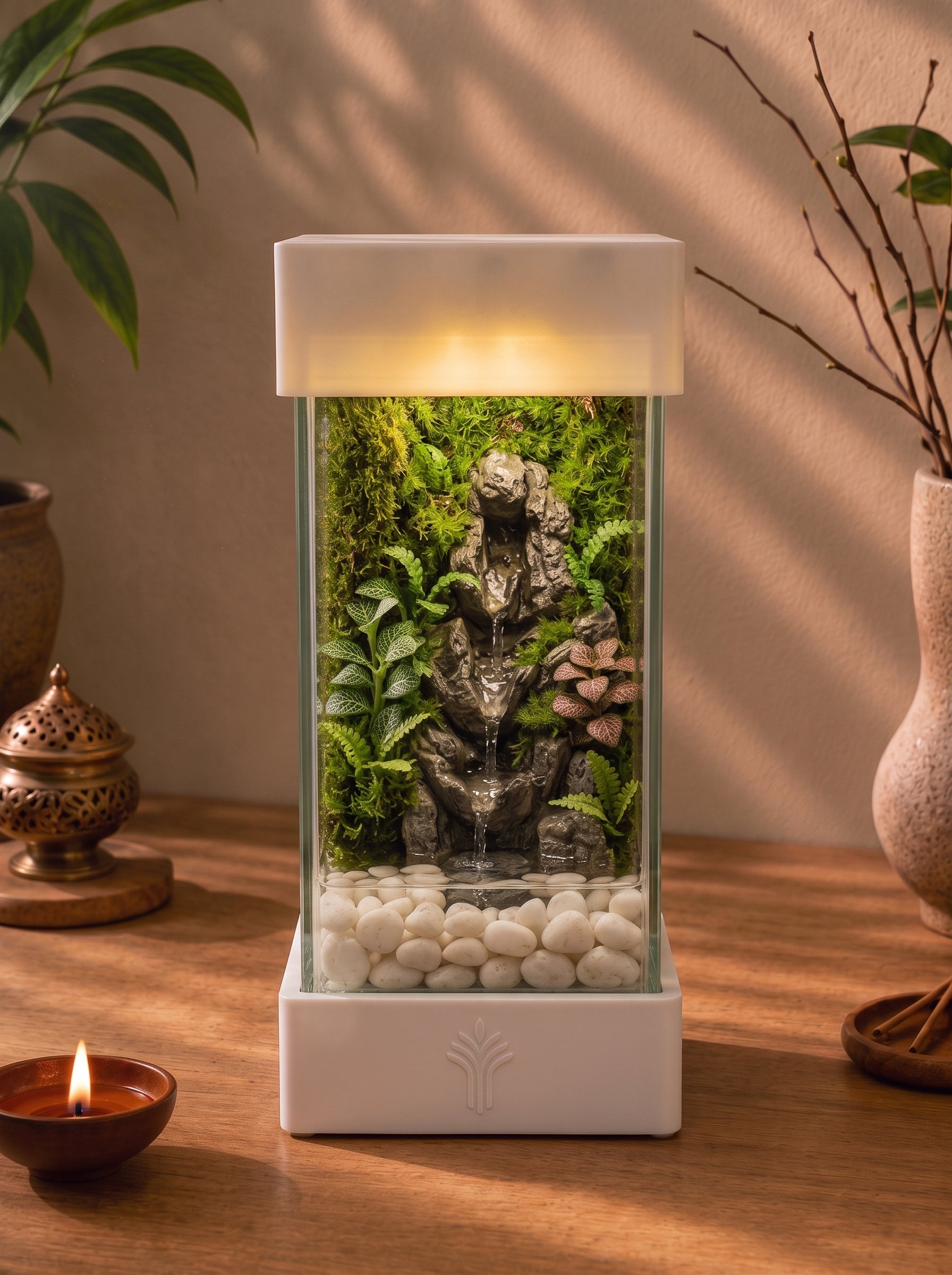 Mini Waterfall Terrarium Lamp