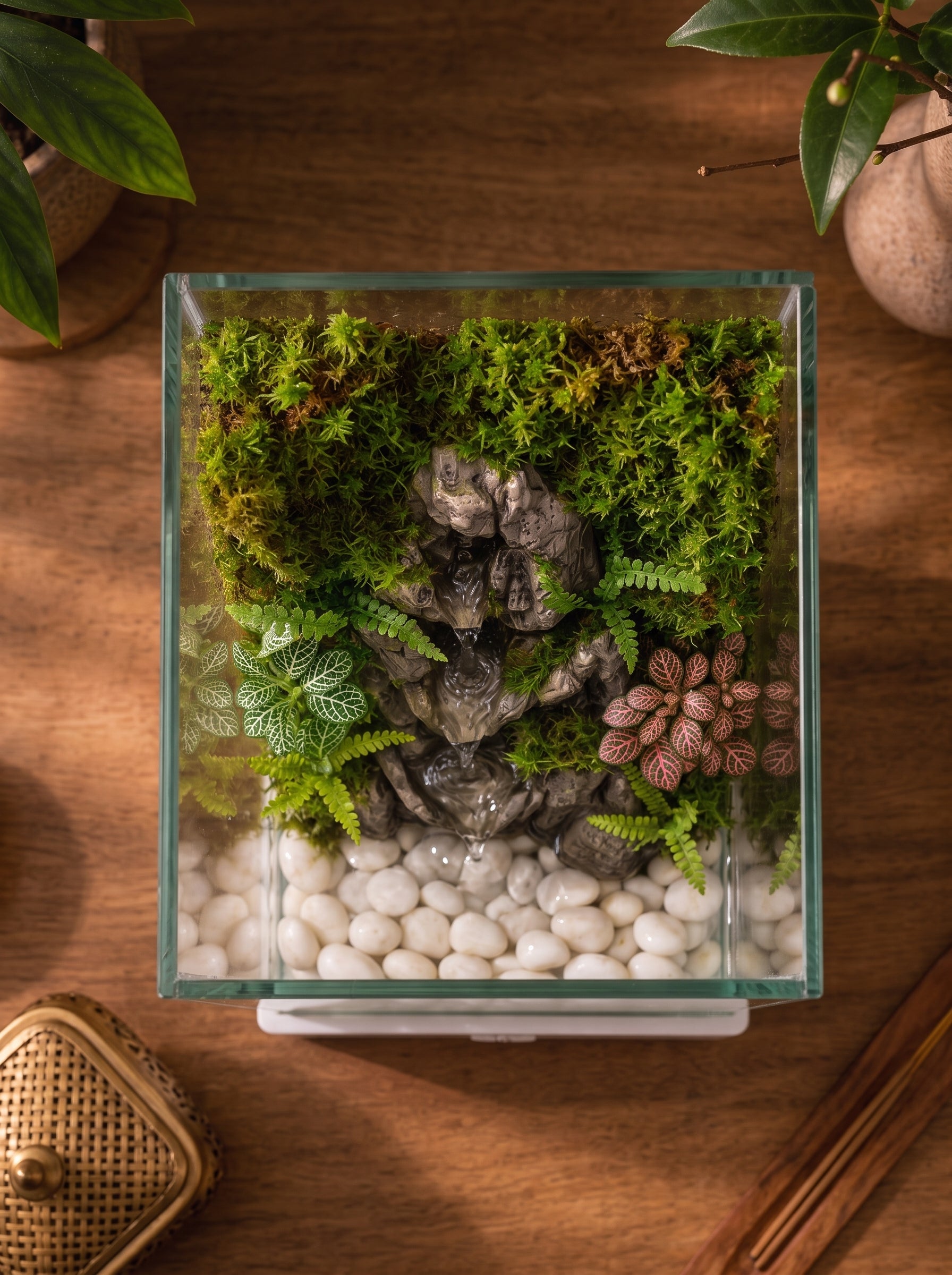 Mini Waterfall Terrarium Lamp